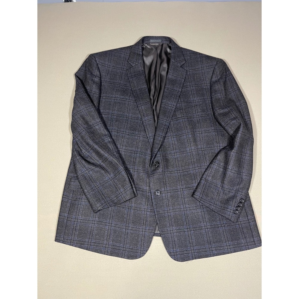 Lauren Ralph Lauren Men's 52R Grey Blue Pld 100% Wool 2-Button Sport Coat Blazer